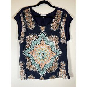 DR2 by Daniel Rainn Women's Sz Med Short Cap Sleeves Multicolor Blouse Tunic